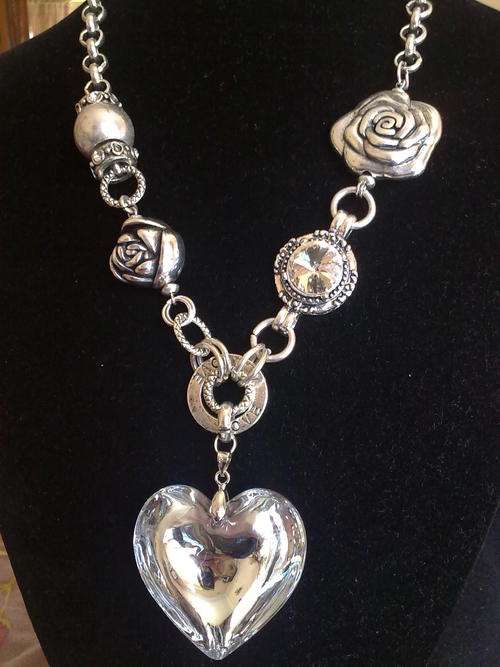 TIBETAN SILVER LARGE CRYSTAL HEART PENDANT NECKLACE