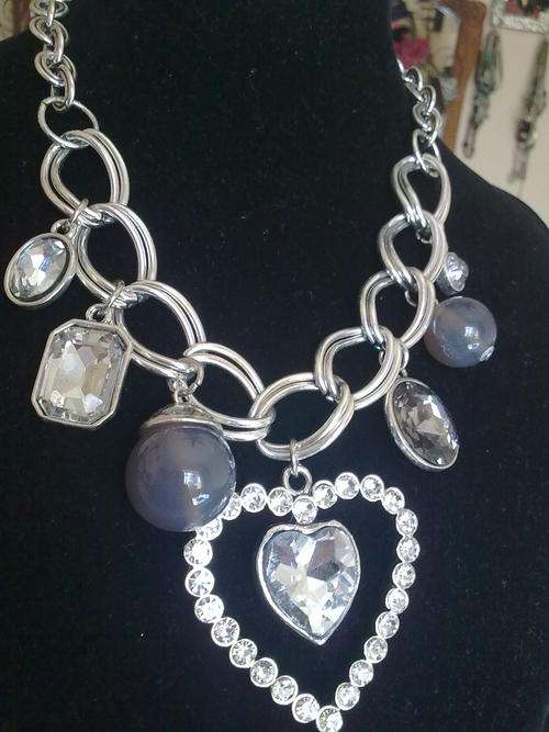 LAST ONE!!! CRYSTAL HEART MUTLI CHARMS TIBETAN SILVER NECKLACE
