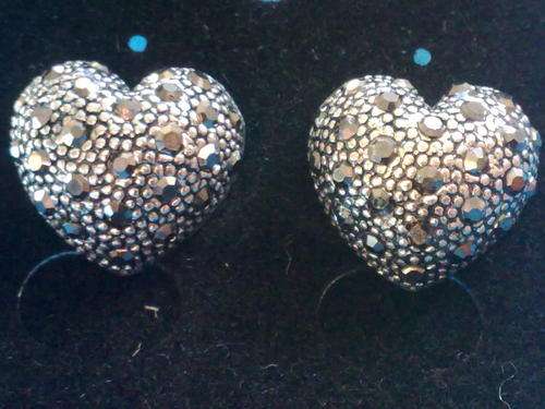 STUNNING TIBETAN SILVER MARCAZITE LOOK HEART EARRINGS