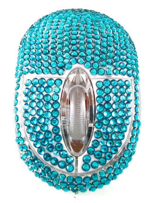 FASHIONABLE BLING BLUE RHINESTONE OPTICAL MOUSE