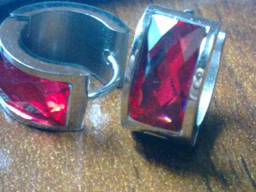 Stunning  STAINLESS STEEL RED HUGGIE EARRINGS