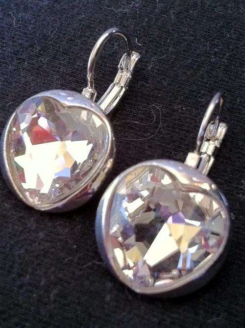 LAST PAIR!!STUNNING TIBETAN SILVER HEART CRYSTAL EARRINGS