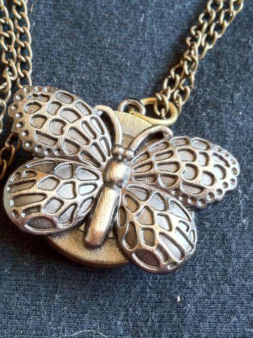 BEAUTIFULL MATT COPPER BUTTERFLY NECKLACE Pocket Watch