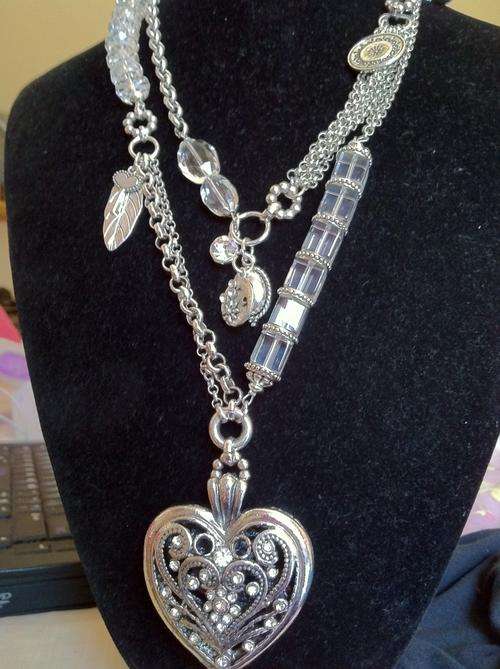 LAST ONE!!!TIBETAN SILVER HEART PENDANT MULTI STRAND LONG CRYSTALS NECKLACE
