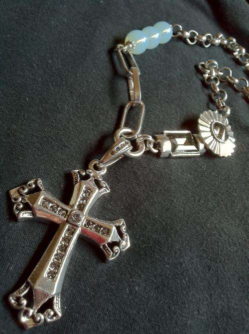 TIBETAN SILVER FANCY CHARCOAL DIAMANTE CROSS NECKLACE
