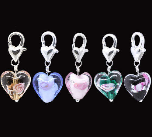Lampwork Glass Heart Clip On Charm Fit Link Bracelet