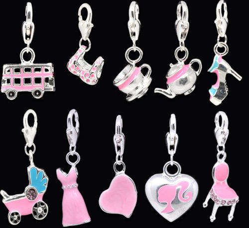 Mixed PINK/Rhinestone Clip On Charms. Fit Chain Bracelet