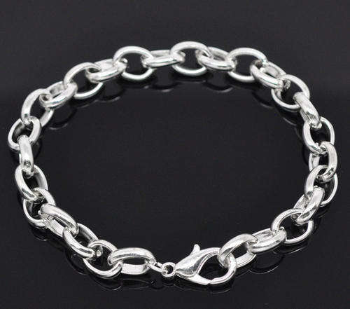 SILVER Link Chain Bracelet Fit Clip On Charm 20cm