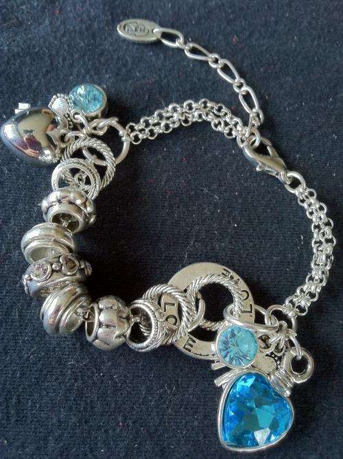 STUNNING TIBETAN SILVER MUTLI CHAIN BLUE CRYSTAL HEART LOVE BRACELET