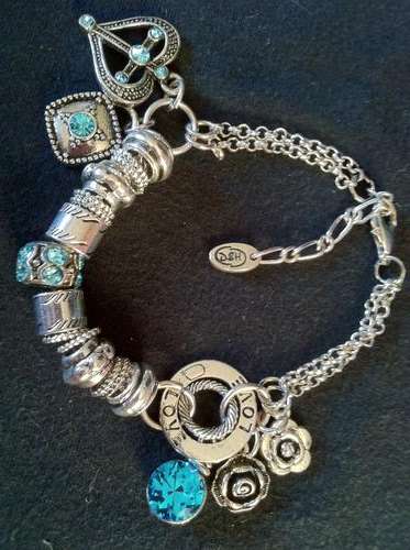 TIBETAN SILVER LIGHT BLUE  LOVE HEARTS BRACELET