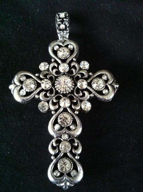 TIBETAN SILVER DIAMANTE FILIGREE CROSS PENDANT
