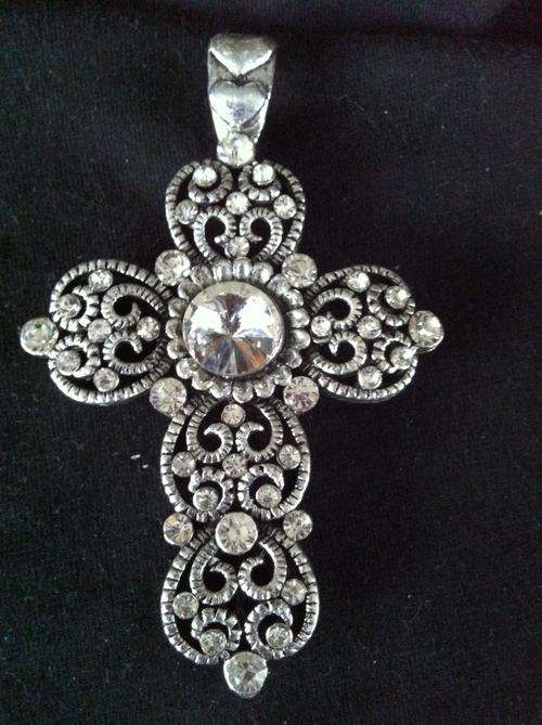 TIBETAN SILVER DIAMANTE FILIGREE CROSS PENDANT