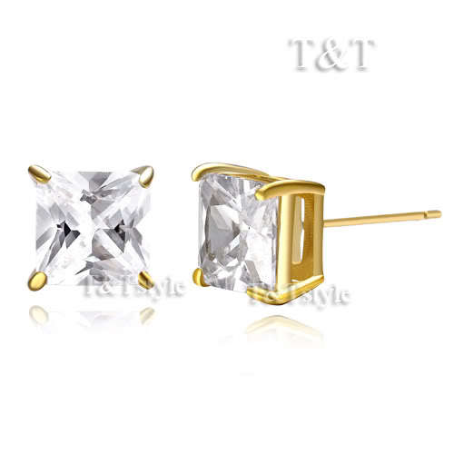2 YEAR GUARANTEE!! Stunning  GOLD EP SQUARE DIAMANTE STUD EARRINGS