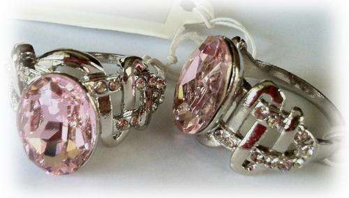 FAUX PINK KUNZITE SILVER PLATED DIAMANTE RING SIZE 18