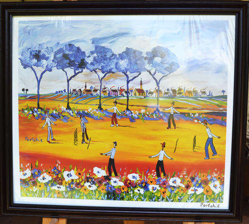 Portchie - Hand signed print - Playing cricket - Awesome colours