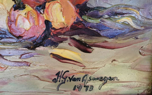 H.G. van Aswegan -  Flowers 1973 -  Still life oils - Lovely textures. Bid now!