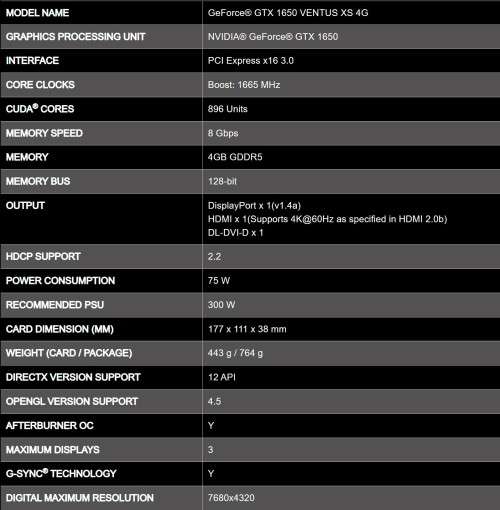 MSI GeForce GTX 1650 VENTUS XS 4G