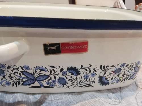 Rare Pointerware enamel blue and white roasting dish