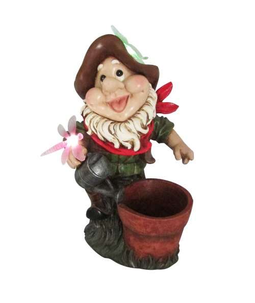 Solar Light Gnome with Pot Plant