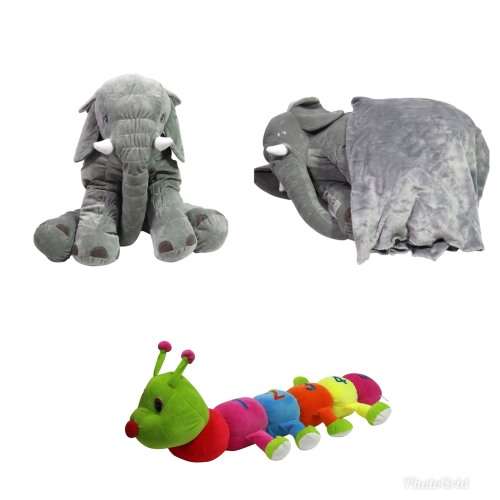 Stuffed Worm & Elephant Plush Pillow Combo