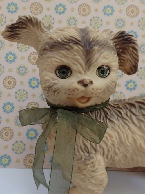 Vintage Squeaky Toy 'Woofie The Loveable Pup' Green Eyes