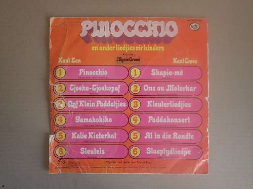 Childrens LP record - Pinocchio en ander liedjies vir kinders, Mynie Grove