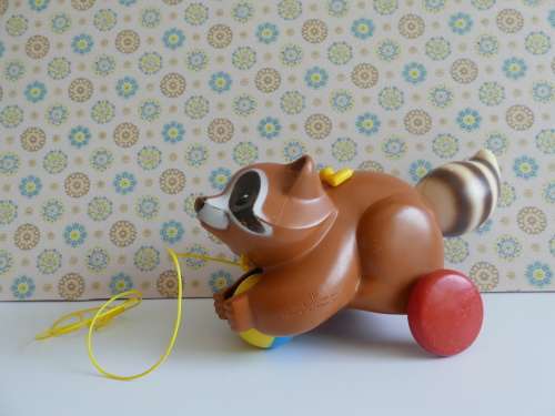 Vintage Fisher Price 1979 Wobbling Racoon Pull Toy
