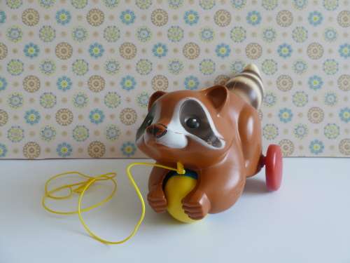 Vintage Fisher Price 1979 Wobbling Racoon Pull Toy