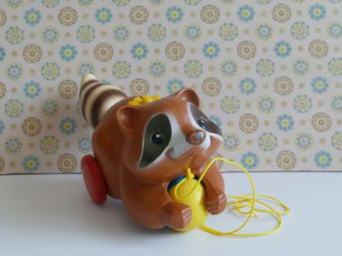 Vintage Fisher Price 1979 Wobbling Racoon Pull Toy