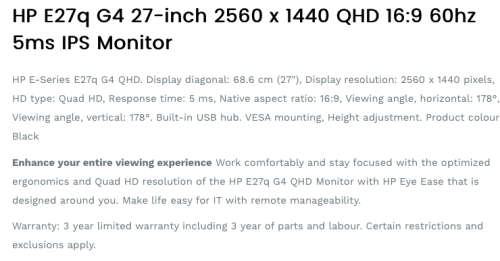 HP 27` QHD Monitor E27qG4