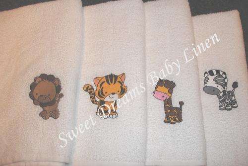 Wild Animals Embriodered Burp Cloths with edging