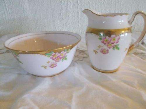 Stunning pink floral with gold trim vintage Tuscan milk and sugar bowl