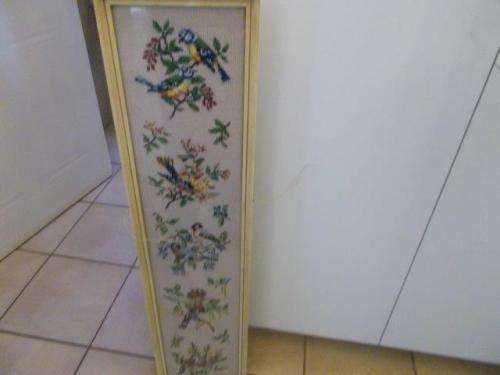 long framed bird scene tapestry