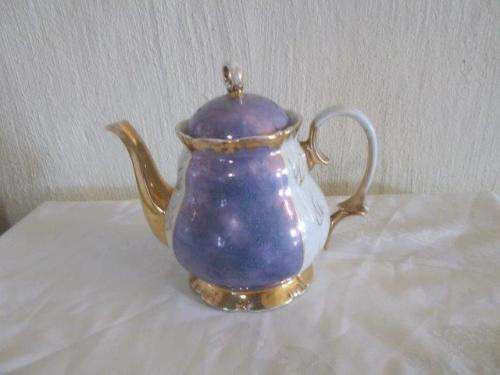 Large purple luster style tea pot with gold trim handle