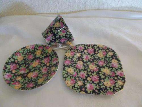 stunning chintz pattern tea cup trio -- lot 3