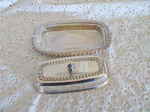 Vintage sliver plated butter dish with glass inner