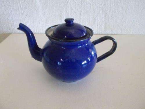 Small vintage blue enamel tea pot