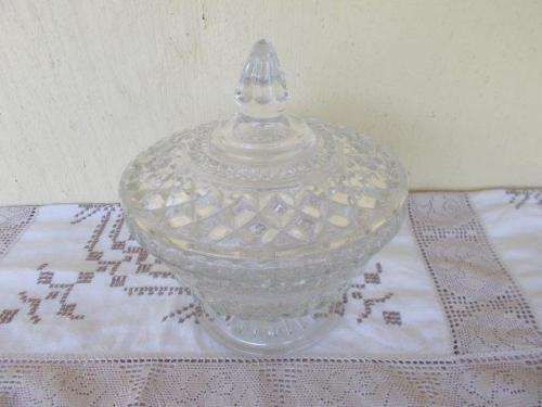 clear pressed glass trinket box with lid