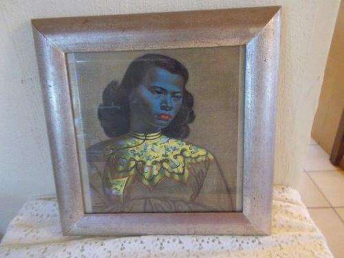 Collectable Tretchikoff print of a oriental woman behind glass