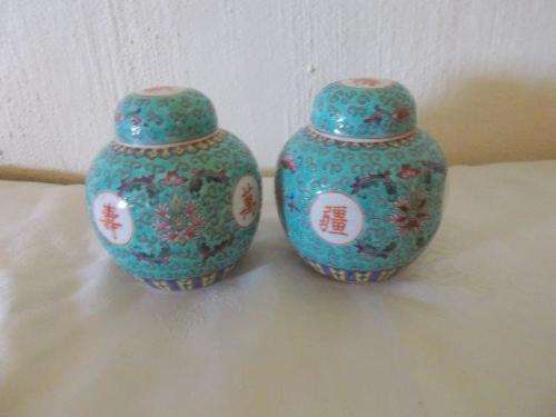 A pair of oriental turquoise Ginger jars