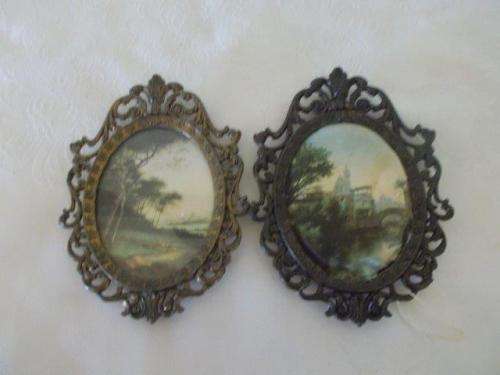 Two nice metal ornate frames with silk scenes