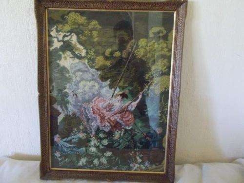 Stunning large framed romantic scene tapestry behind glass