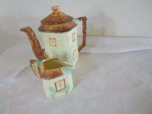 cottage style tea pot and milk jug set
