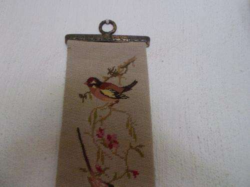 Vintage wall bell pull bird scene tapestry with brass looking handles