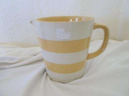 Vintage yellow and white striped large Cornish wear jug