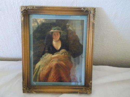 stunning vintage frame with vintage lady print scene behind glass
