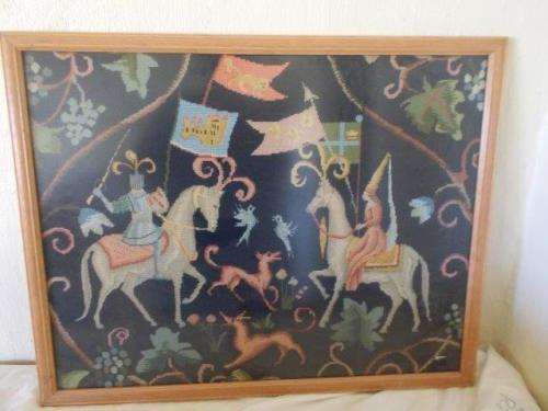Nice large knight scene framed tapestry