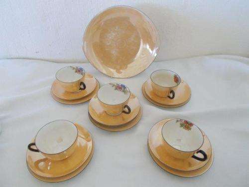luster style orange vintage part porcelain tea set