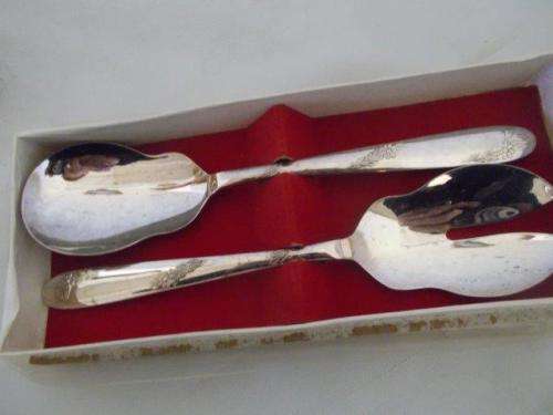 nice boxed set of silver plated salad servers