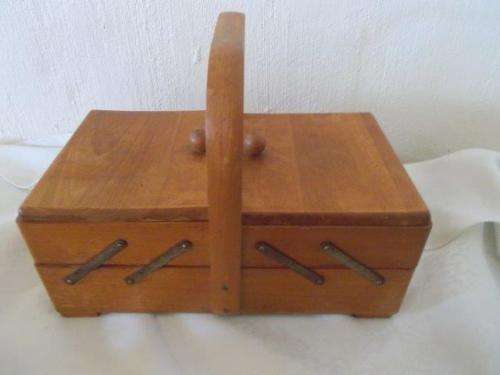 vintage wooden sewing basket